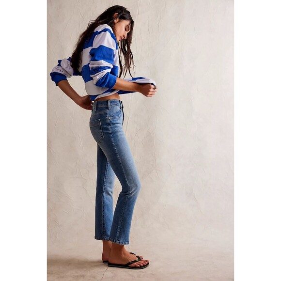 We The Free People Low Maintenance Crop Boot Denim Jean Blue Mid Rise Boho New - Picture 2 of 14